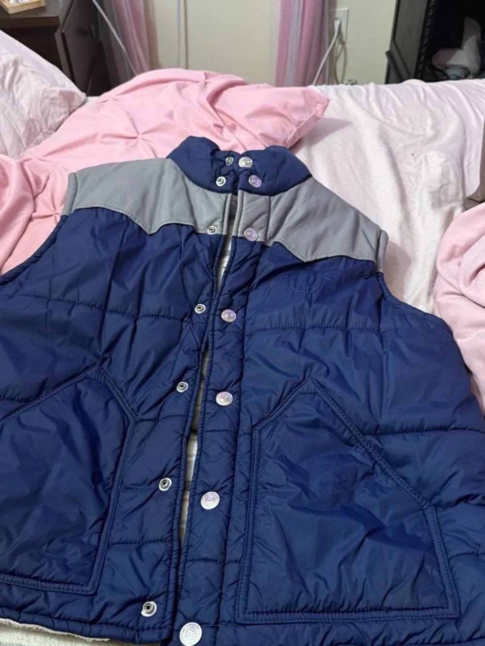 True Religion Navy Puffer with Gray Hood Trim